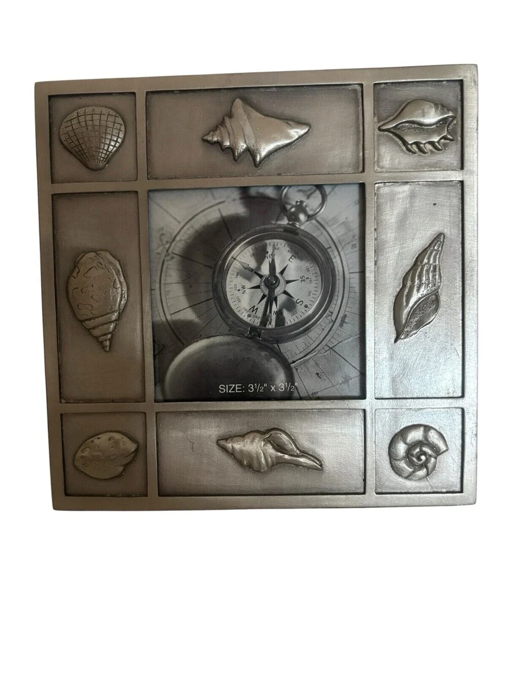 Pewter Photo Frame Nautical Vintage 6”x 6” (for 3.5”x3.5” Picture) Sea Shells